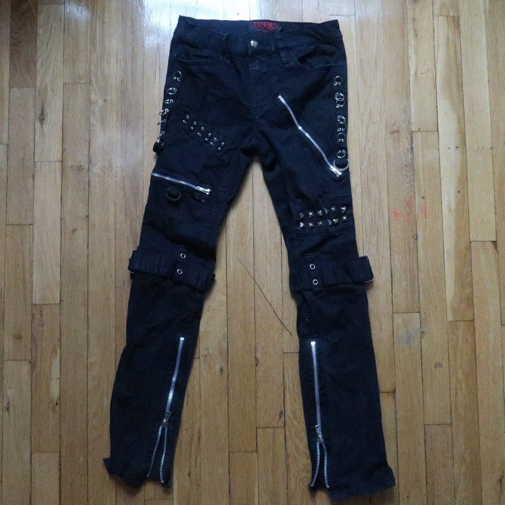 Tripp NYC Bondage Pants Men 28 Slim Skinny Leg Black Zipper Punk Gothic Goth Emo